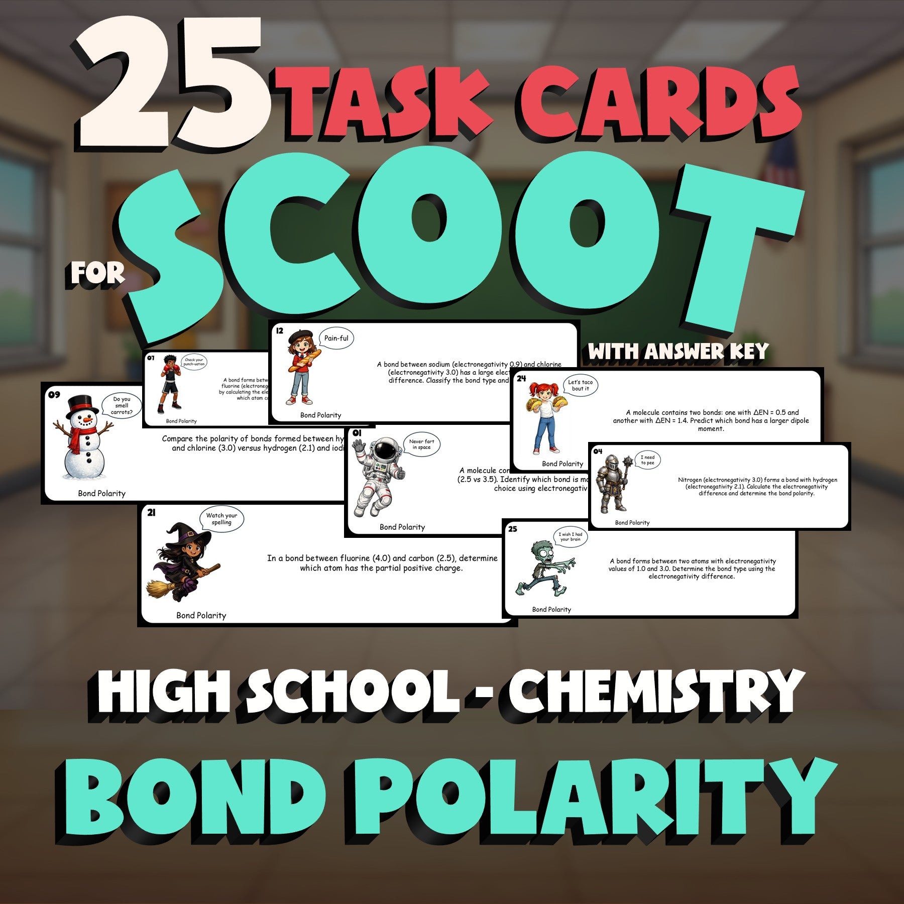 Bond Polarity SCOOT TASK CARDS Science Game - No Prep Chemistry Review Activity