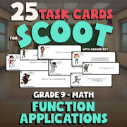 Function Applications SCOOT TASK CARDS Math Game - No Prep Grade 9 Review
