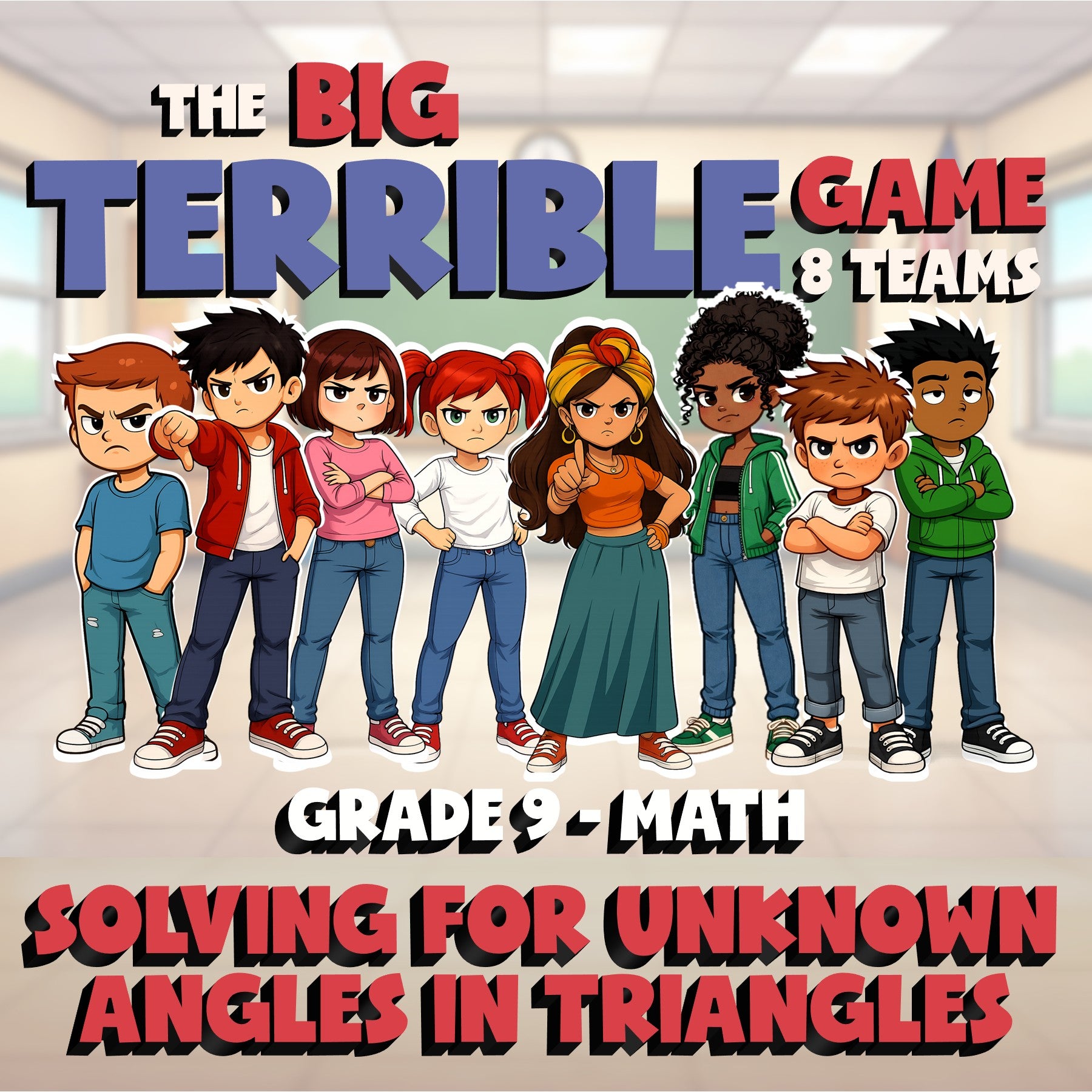 Solving for Unknown Angles in Triangles BIG TERRIBLE GAME - Grade 9 Math Review