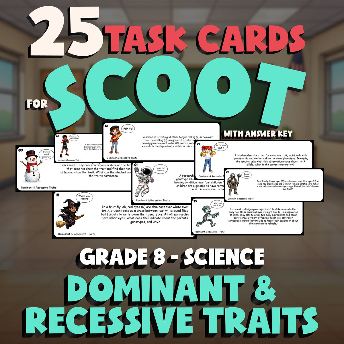 Dominant & Recessive Traits SCOOT TASK CARDS Science Game - No Prep Grade 8