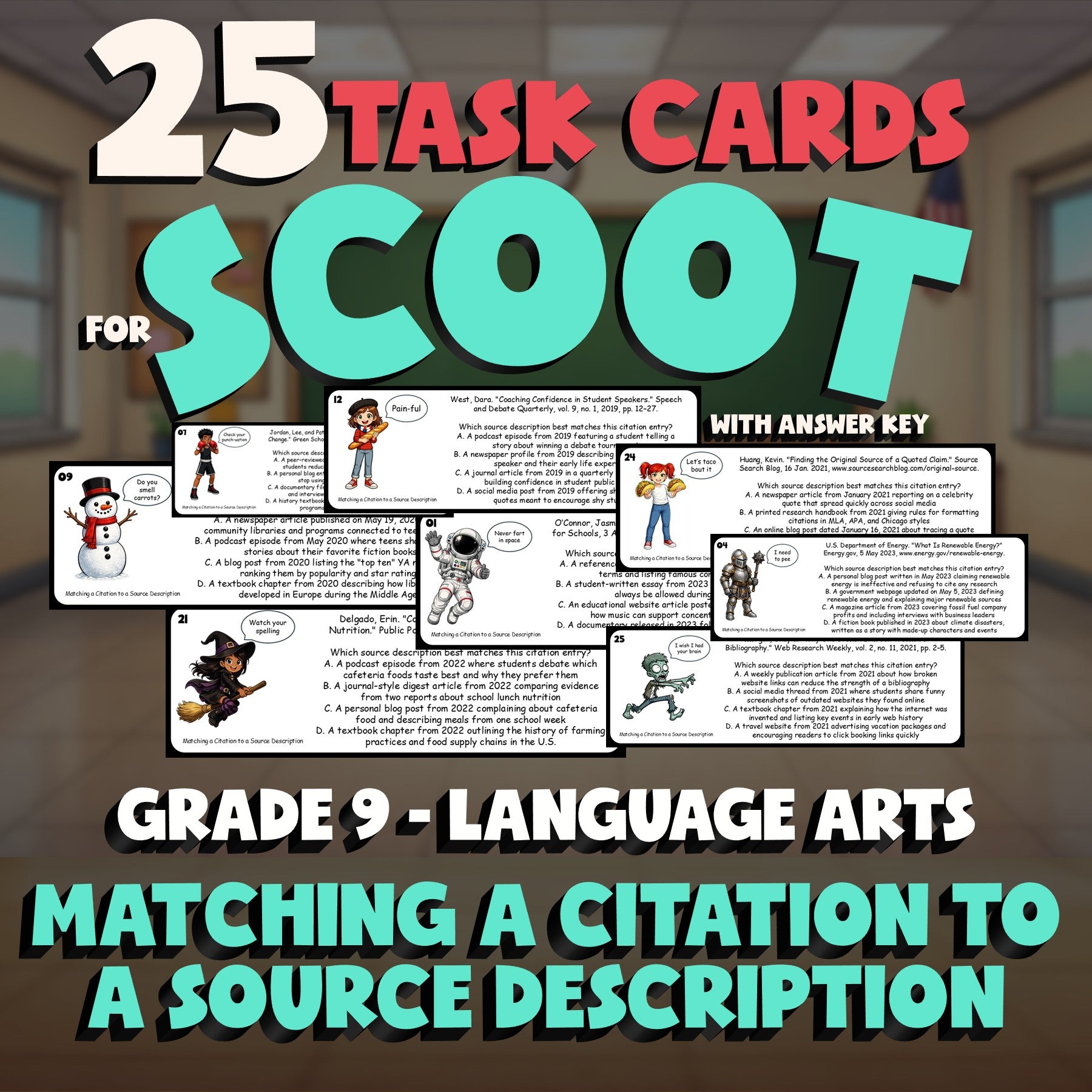 Matching a Citation to a Source Description SCOOT TASK CARDS ELA Game - Grade 9