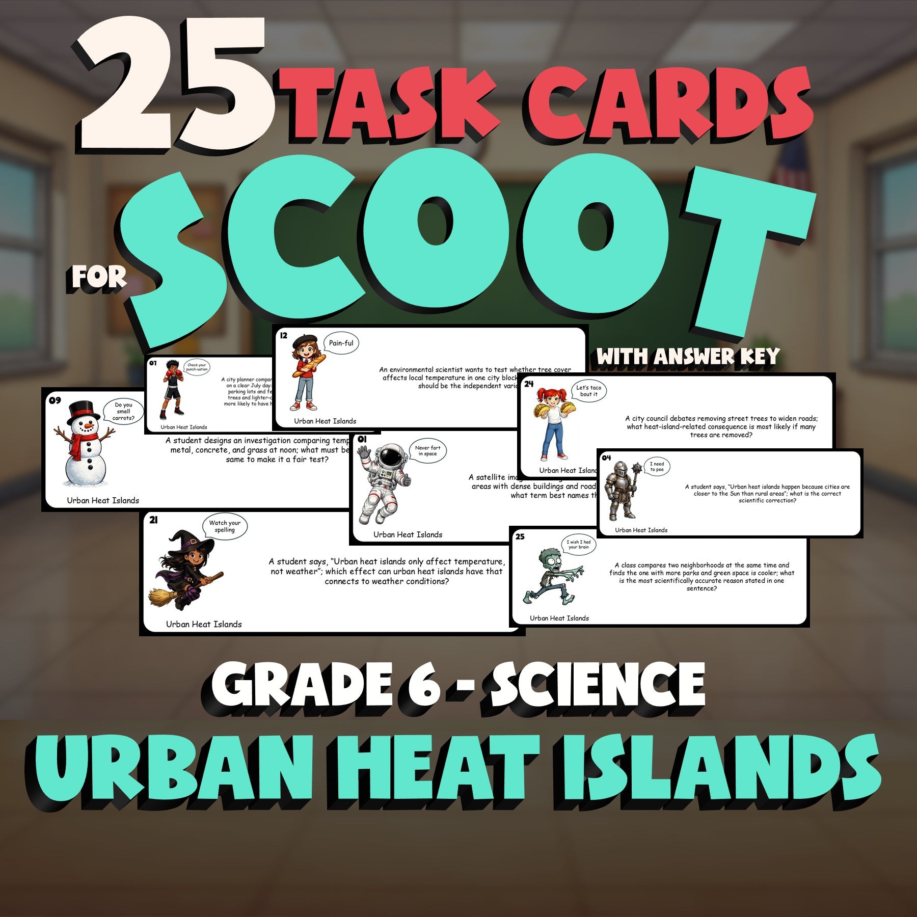 Urban Heat Islands SCOOT TASK CARDS Science Game - No Prep Grade 6 Review