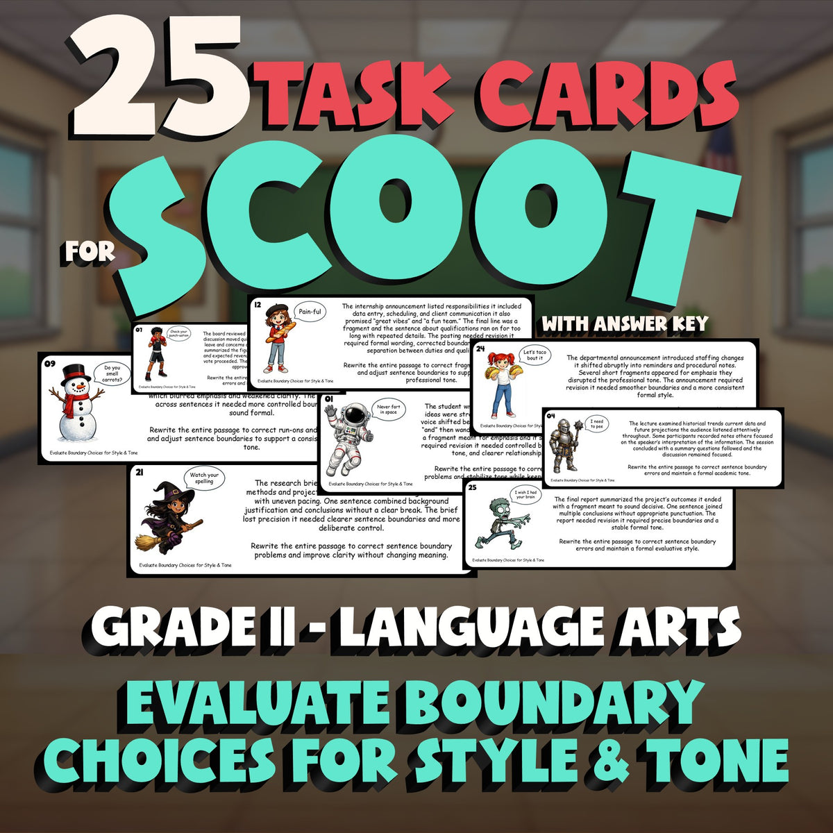 Evaluate Boundary Choices for Style & Tone SCOOT TASK CARDS ELA Game - Grade 11