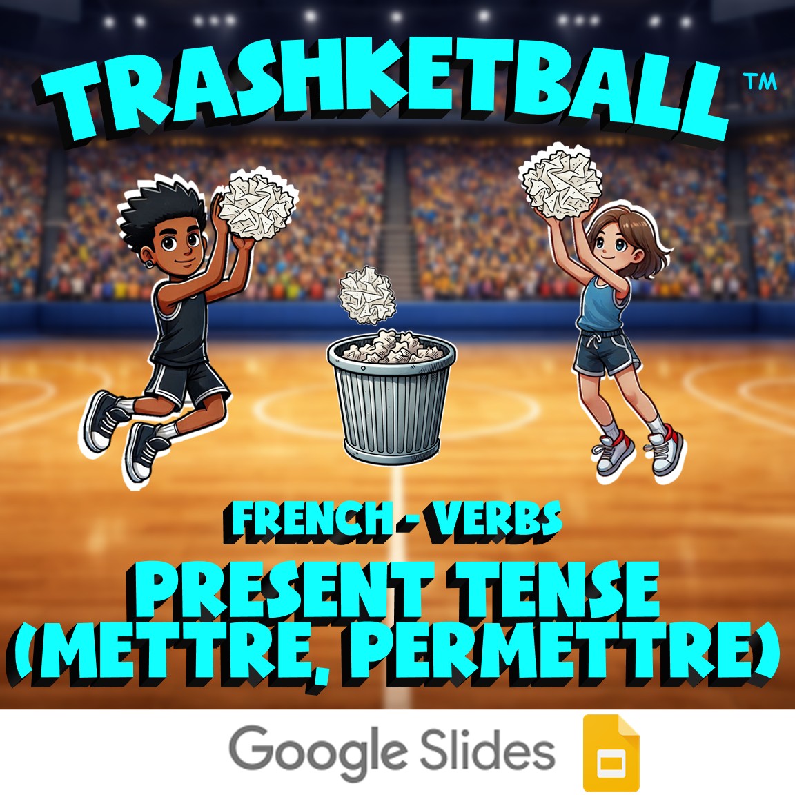 Present Tense (mettre, permettre) TRASHKETBALL French Game - No Prep Exercise