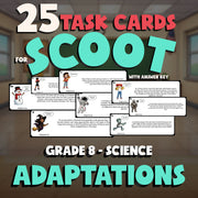 Adaptations SCOOT TASK CARDS Science Game - No Prep Grade 8 Review Activity