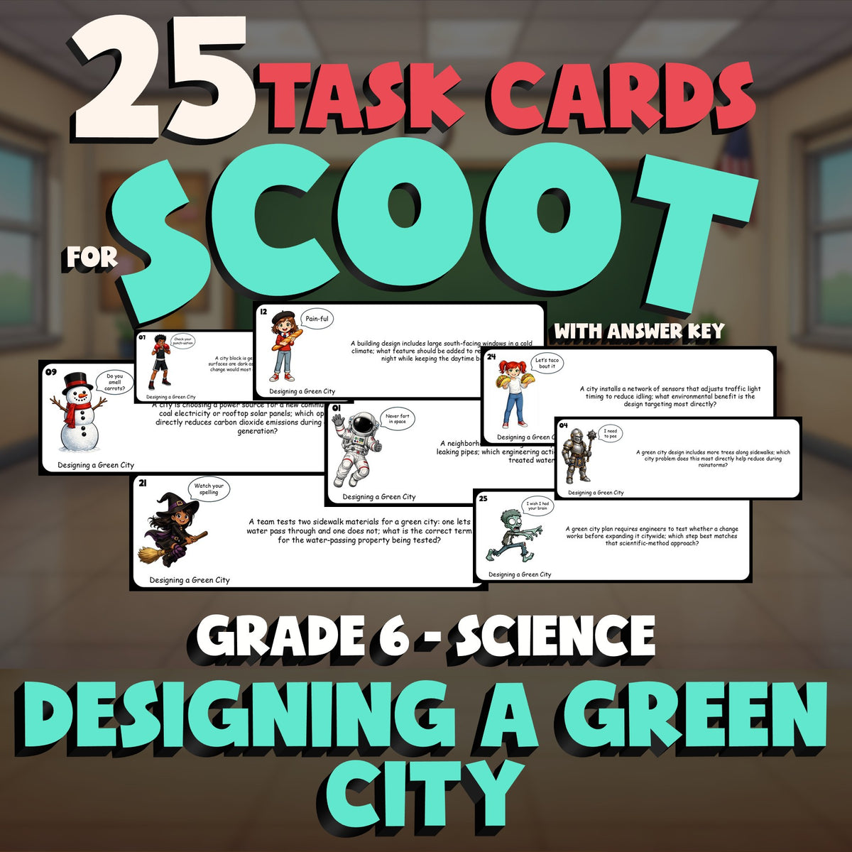 Designing a Green City SCOOT TASK CARDS Science Game - No Prep Grade 6 Review