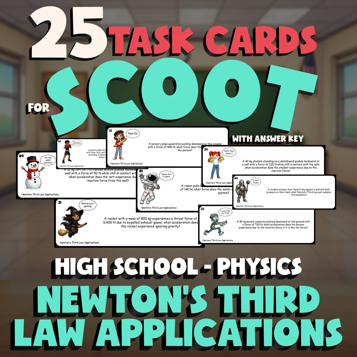 Newton’s Third Law Applications SCOOT TASK CARDS Science Game - No Prep Physics