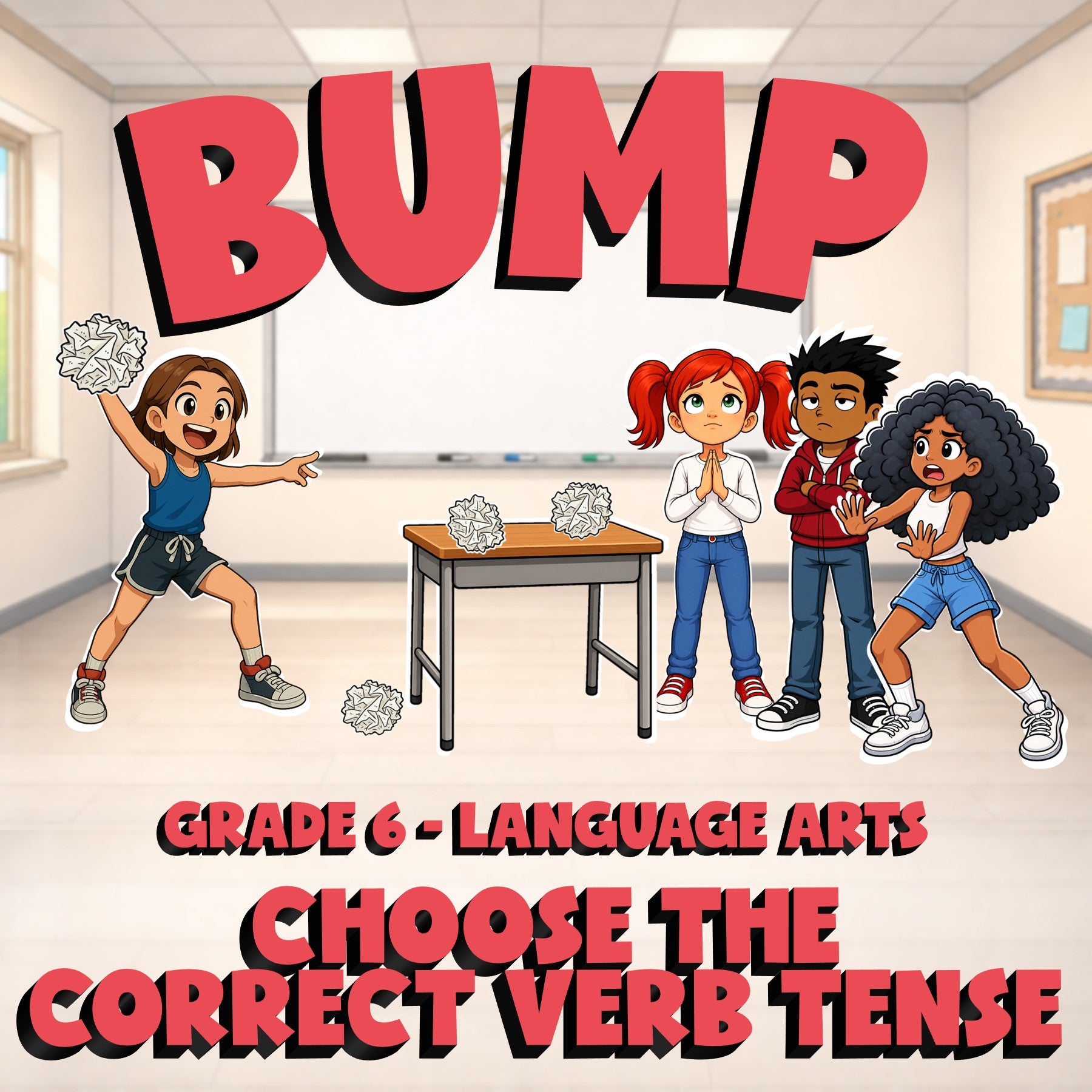 Choose the Correct Verb Tense BUMP ELA Game - No Prep Grade 6 Review Activity