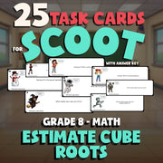 Estimate Cube Roots SCOOT TASK CARDS Math Game - No Prep Grade 8 Review Activity