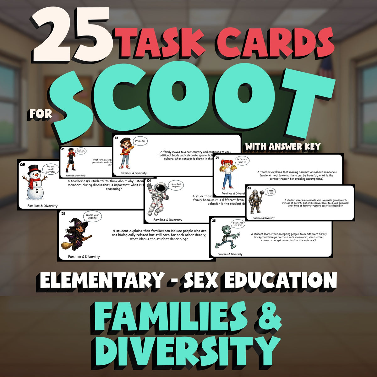 Families & Diversity SCOOT TASK CARDS Game - No Prep Elementary Sex Education