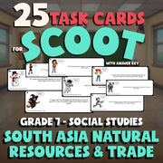 South Asia Natural Resources & Trade SCOOT TASK CARDS Socials Game - Grade 7