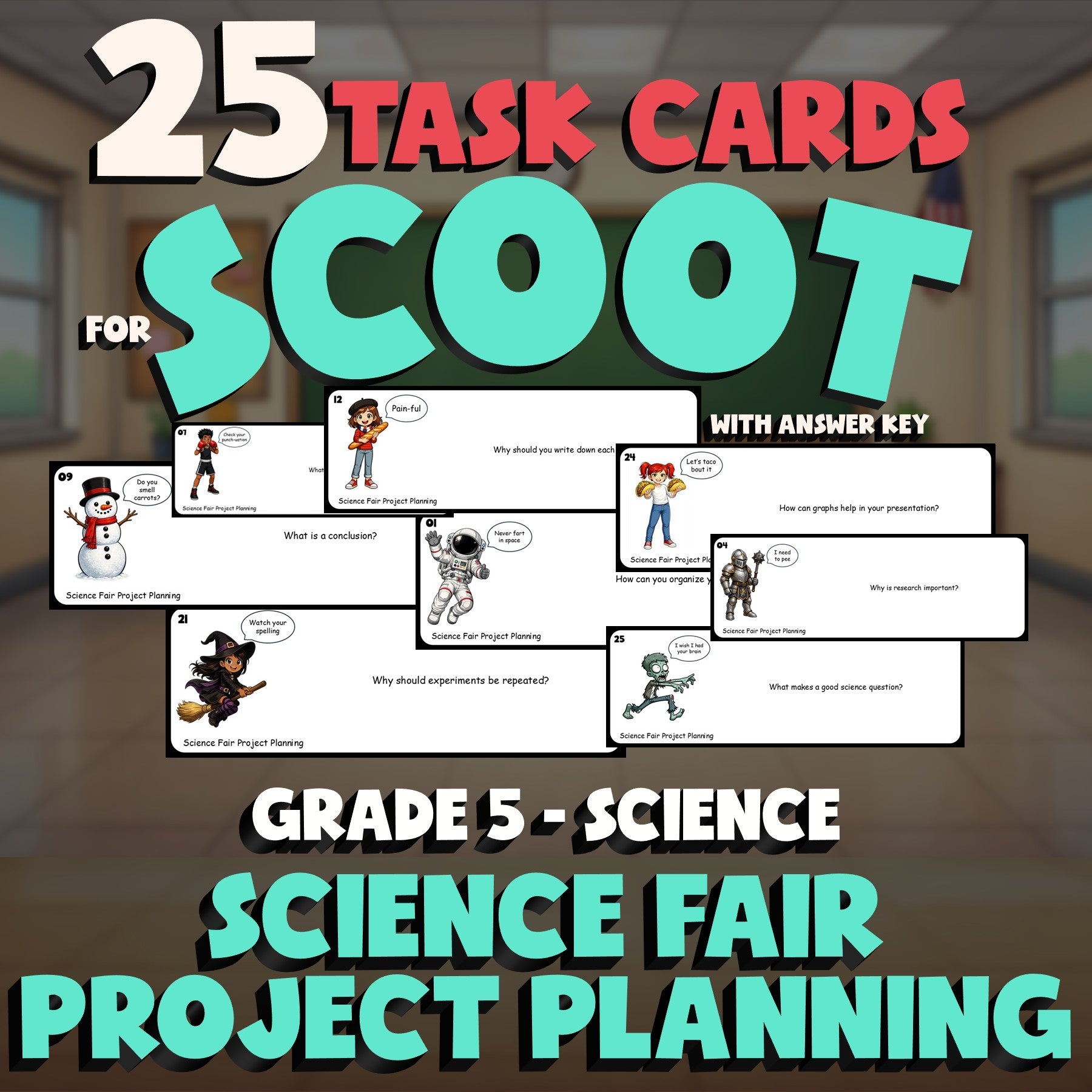 Science Fair Project Planning SCOOT TASK CARDS Science Game - No Prep Grade 5