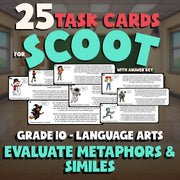 Evaluate Metaphors & Similes SCOOT TASK CARDS ELA Game - No Prep Grade 10 Review