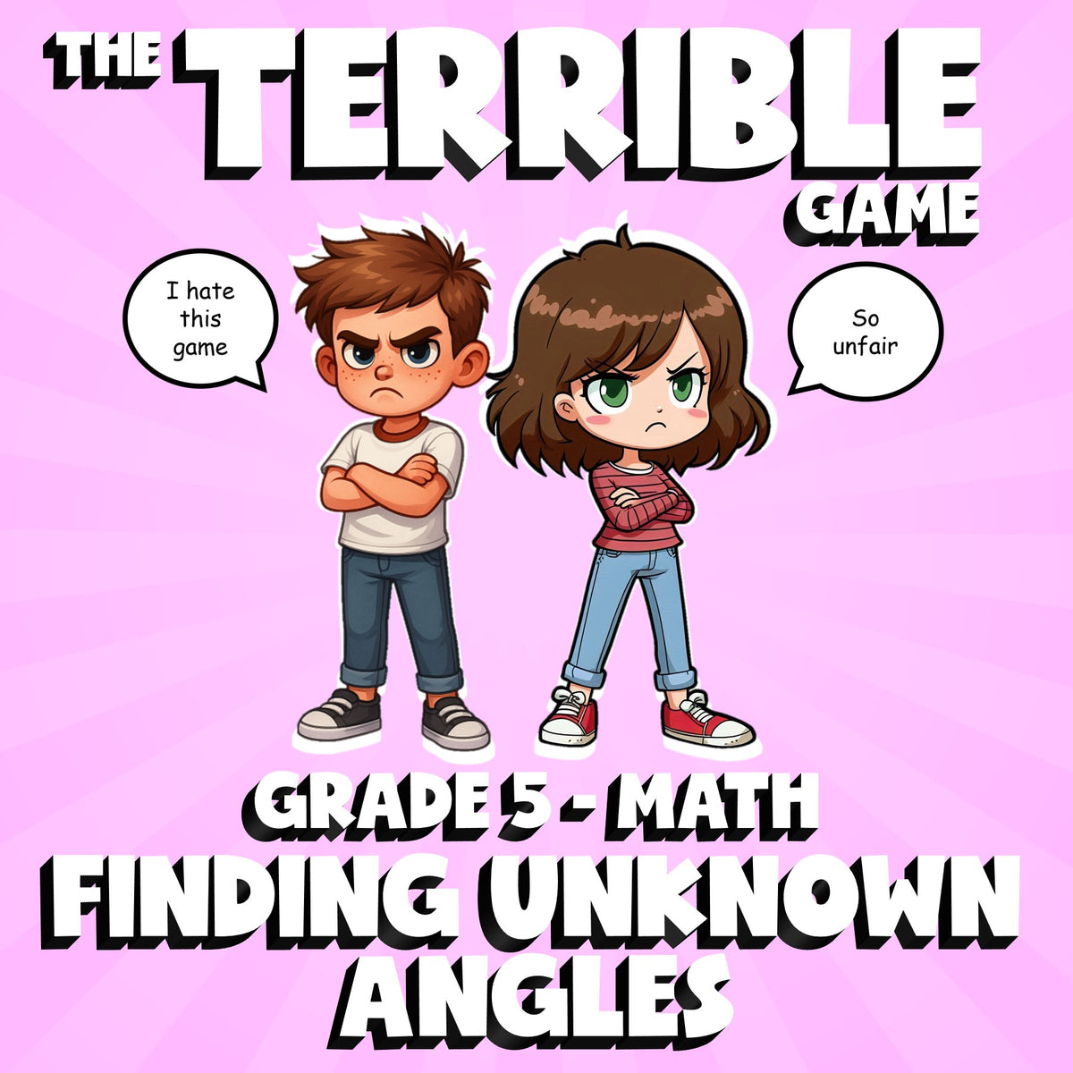 Finding Unknown Angles THE TERRIBLE GAME - No Prep Grade 5 Math Review Activity
