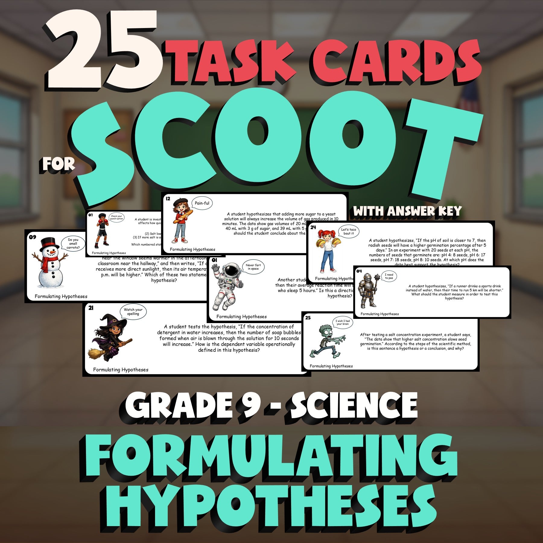 Formulating Hypotheses SCOOT TASK CARDS Science Game - No Prep Grade 9 Review