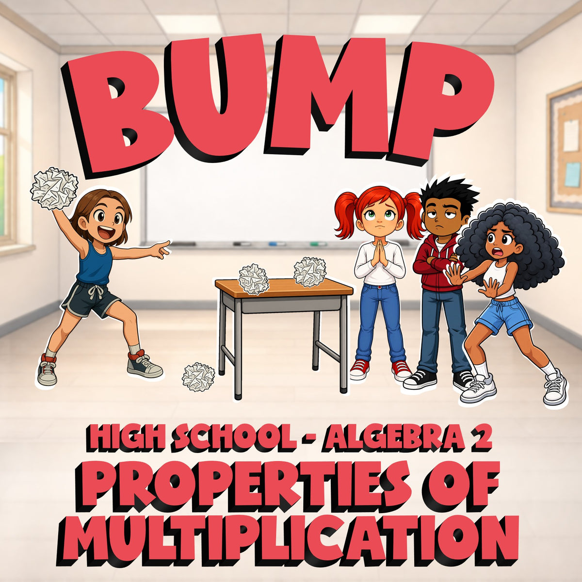 Properties of Multiplication BUMP Math Game - No Prep Algebra 2 Review Activity