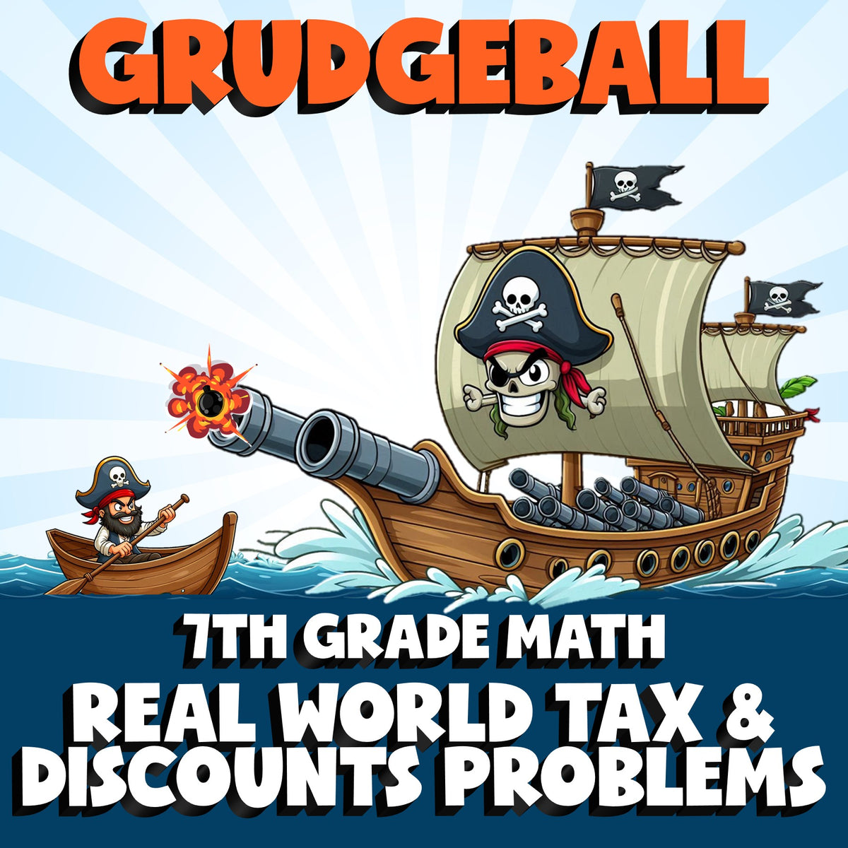 Real World Tax & Discounts Problems GRUDGEBALL Math Game - No Prep Grade 7
