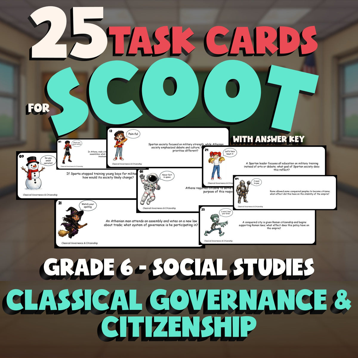 Classical Governance & Citizenship SCOOT TASK CARDS Socials Game - Grade 6