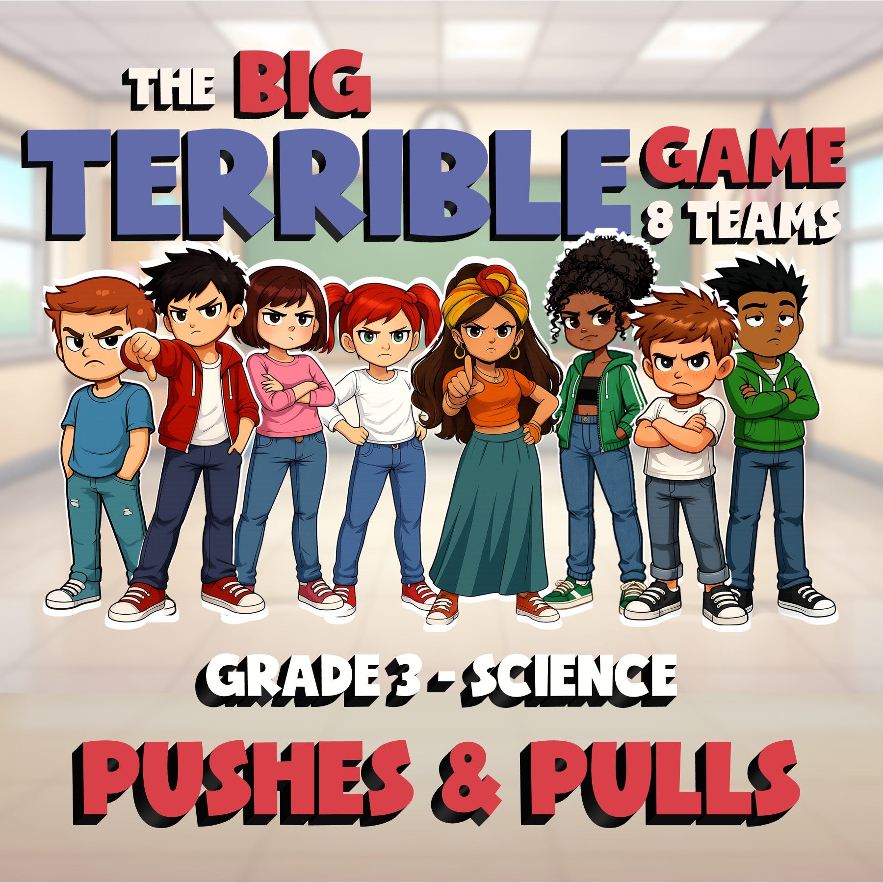 Pushes & Pulls BIG TERRIBLE GAME - No Prep Grade 3 Science Review Activity