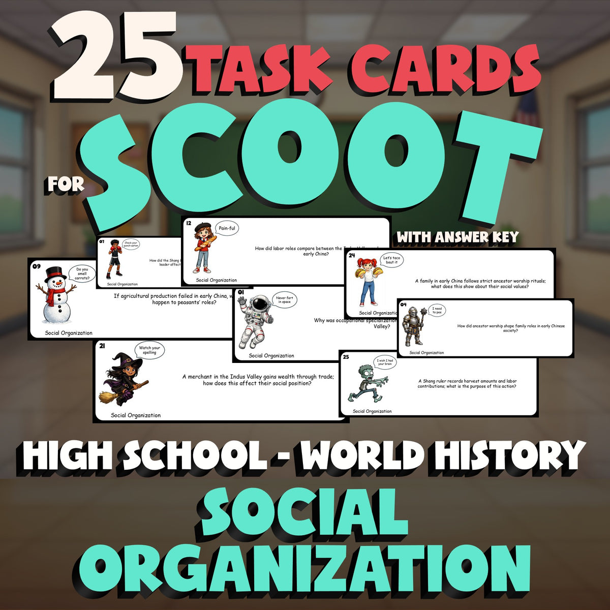 Social Organization SCOOT TASK CARDS Game - No Prep World History Review
