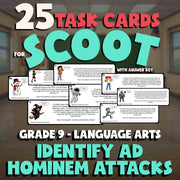 Identify Ad Hominem Attacks SCOOT TASK CARDS ELA Game - No Prep Grade 9 Review
