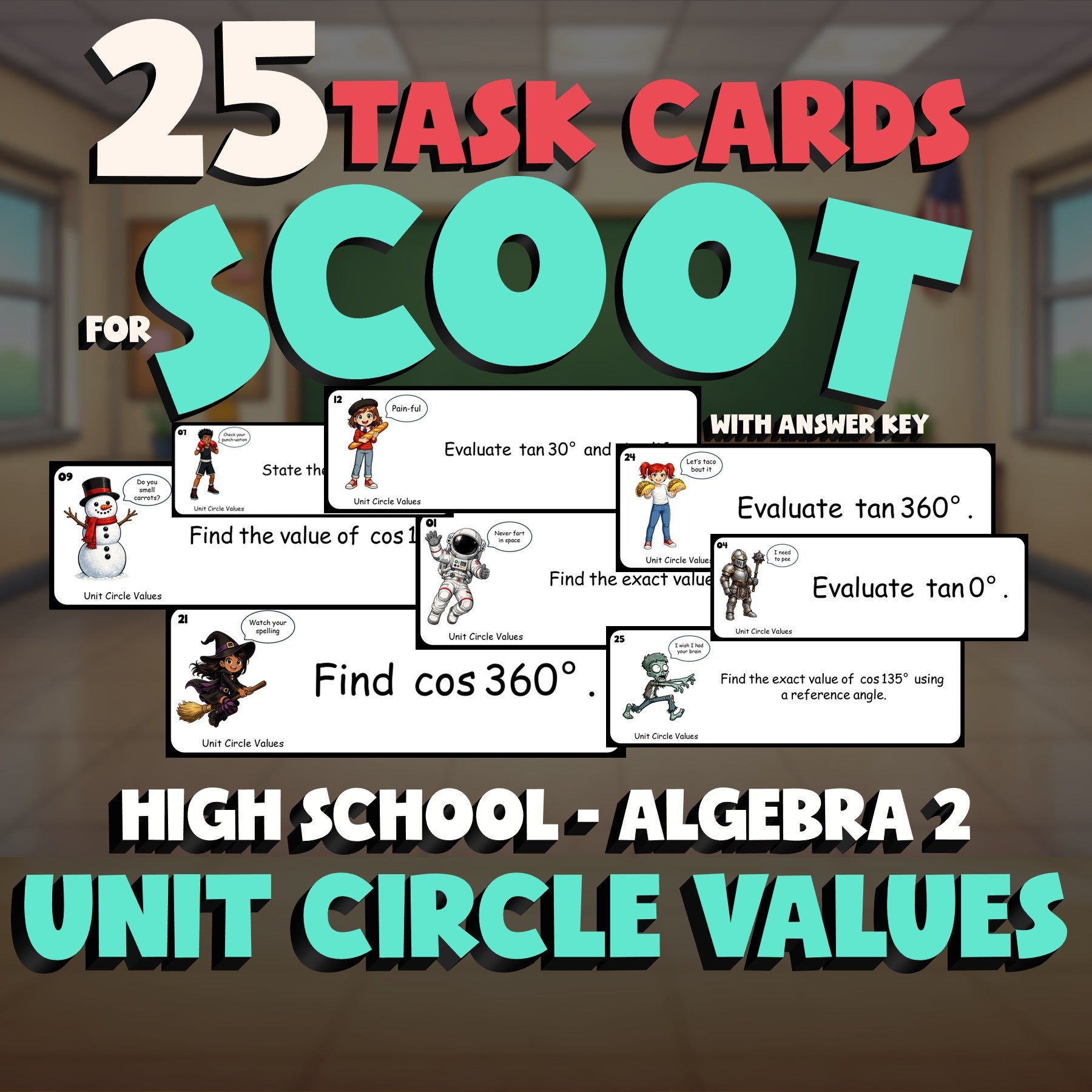 Unit Circle Values SCOOT TASK CARDS Math Game - No Prep Algebra 2 Review