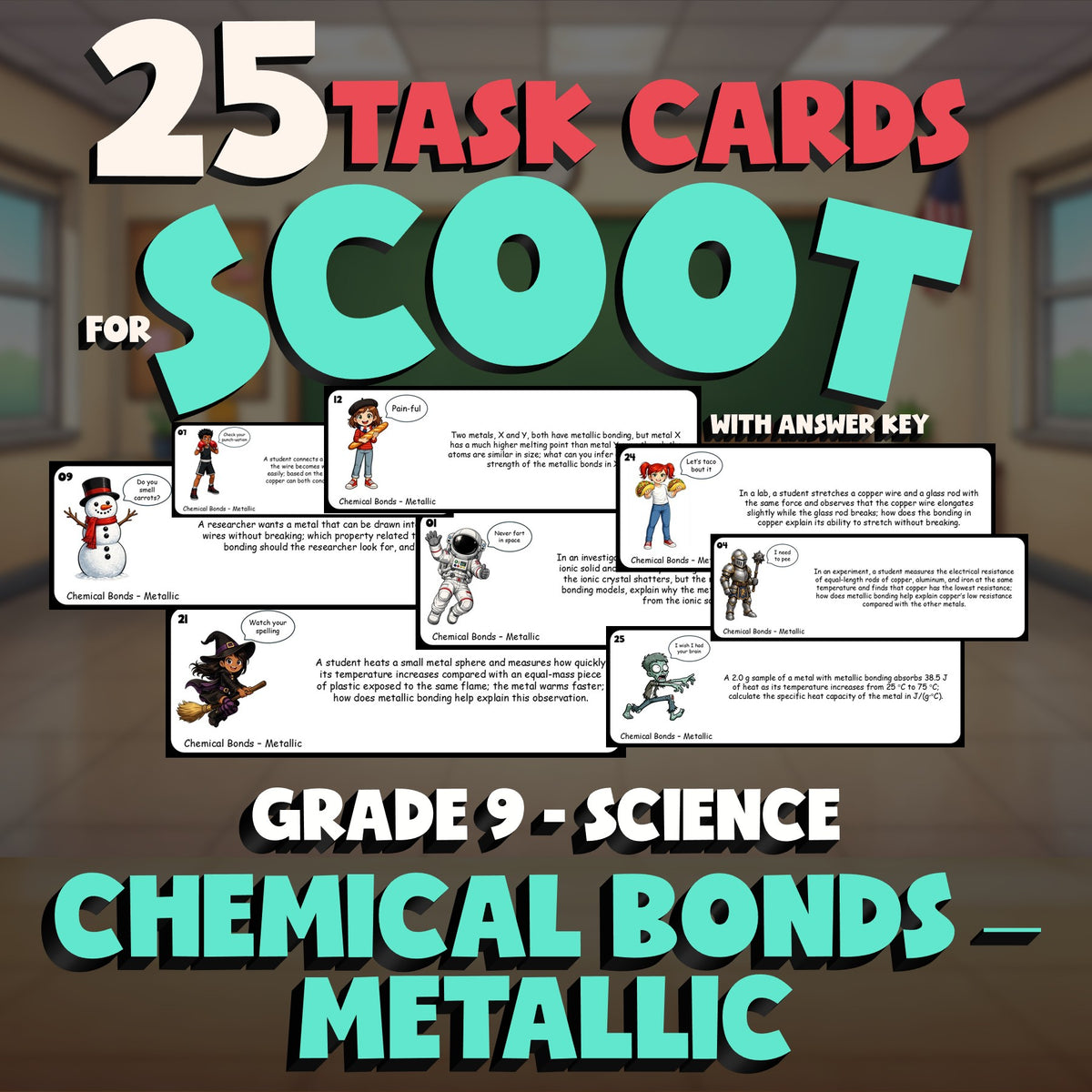 Chemical Bonds – Metallic SCOOT TASK CARDS Science Game - No Prep Grade 9 Review
