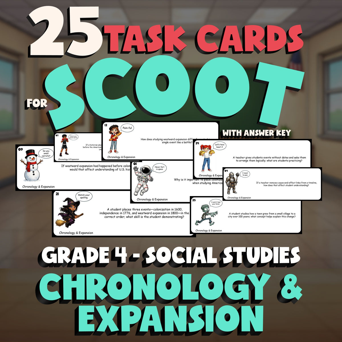 Chronology & Expansion SCOOT TASK CARDS Socials Game - No Prep Grade 4 Review