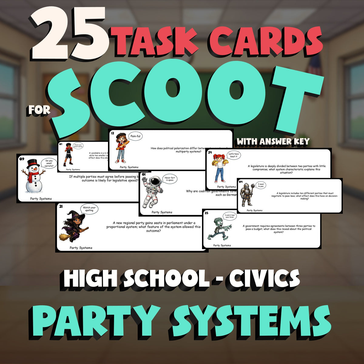 Party Systems SCOOT TASK CARDS Civics Game - No Prep Review Activity