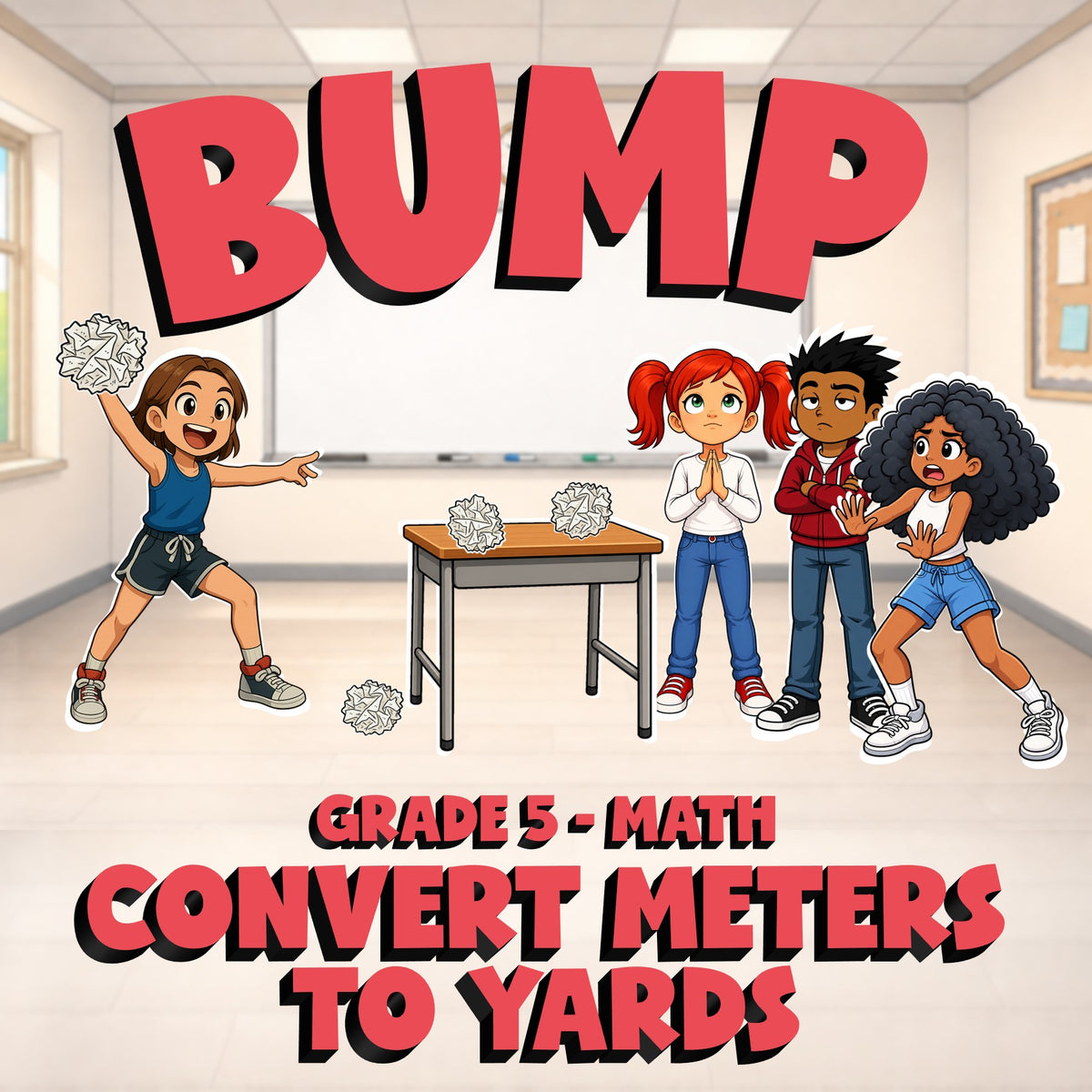 Convert Meters to Yards BUMP Math Game - No Prep Grade 5 Review Activity
