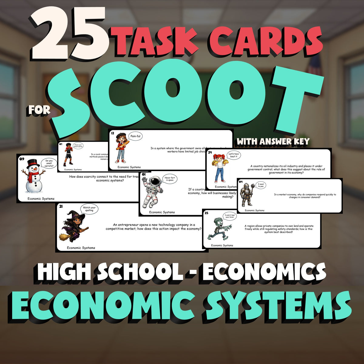 Economic Systems SCOOT TASK CARDS Economics Game - No Prep Review Activity