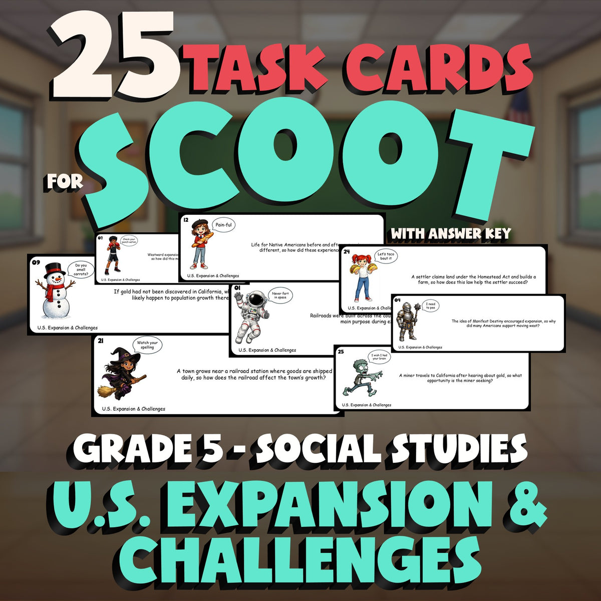 U.S. Expansion & Challenges SCOOT TASK CARDS Socials Game - No Prep Grade 5