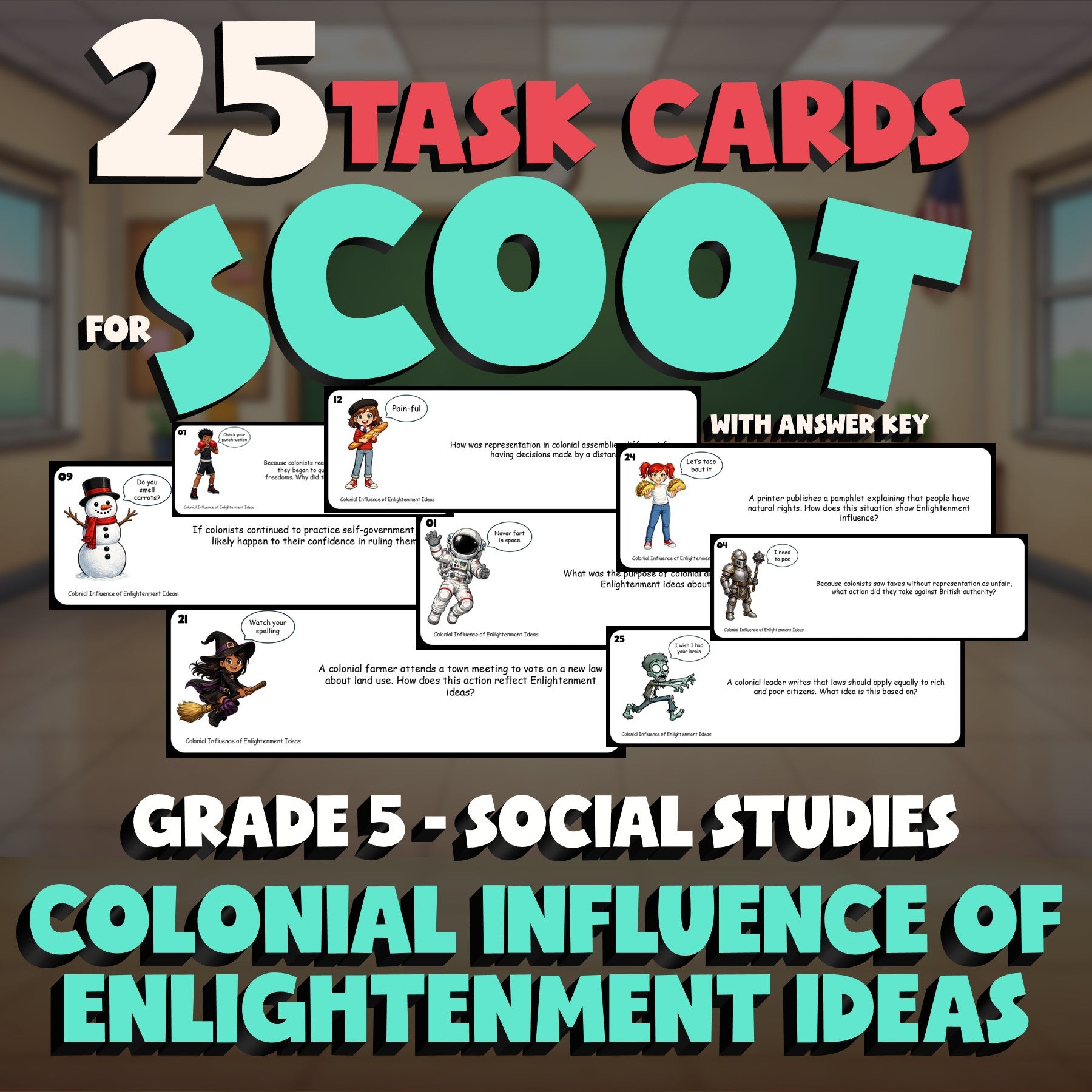 Colonial Influence of Enlightenment Ideas SCOOT TASK CARDS Socials Game Grade 5