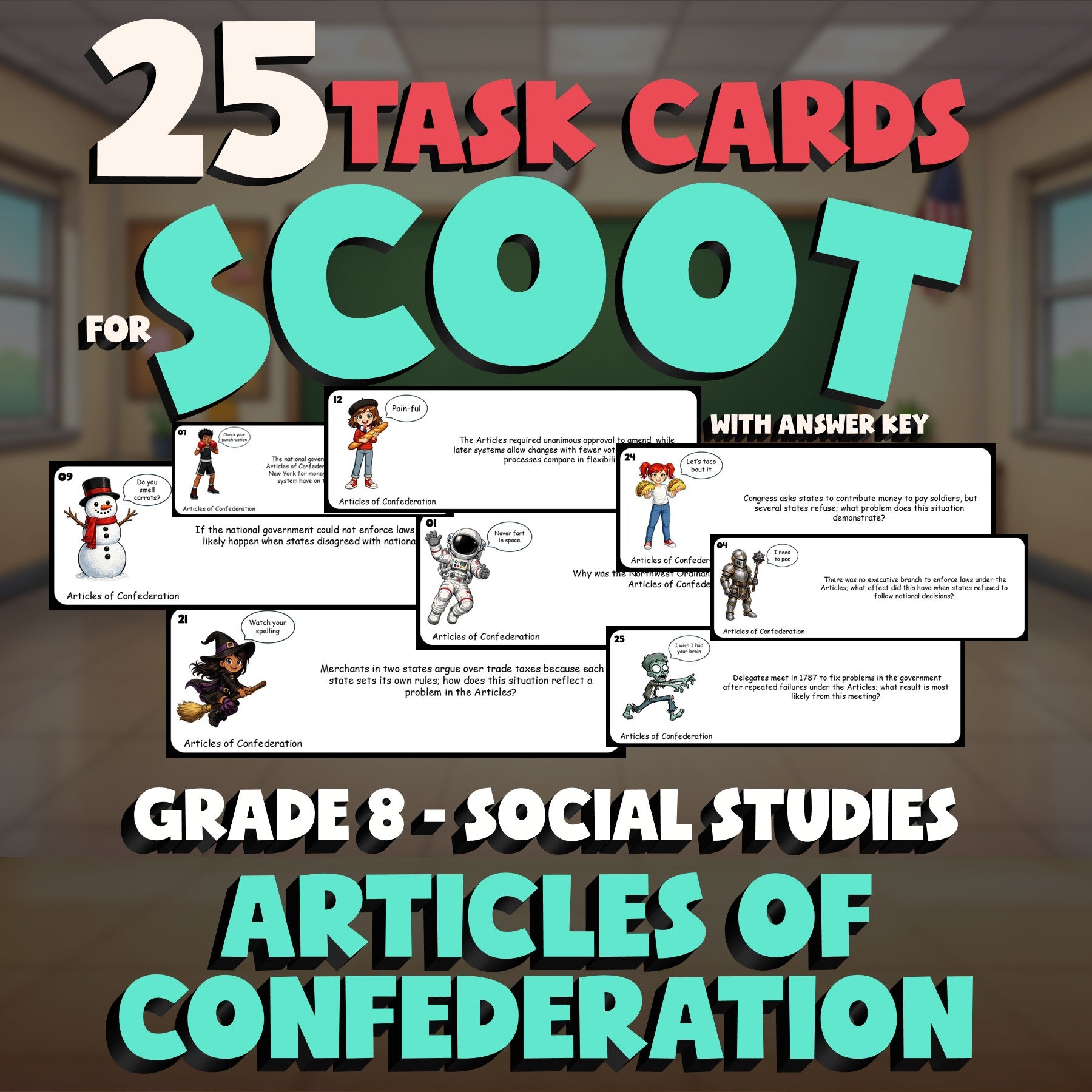 Articles of Confederation SCOOT TASK CARDS Socials Game - No Prep Grade 8 Review