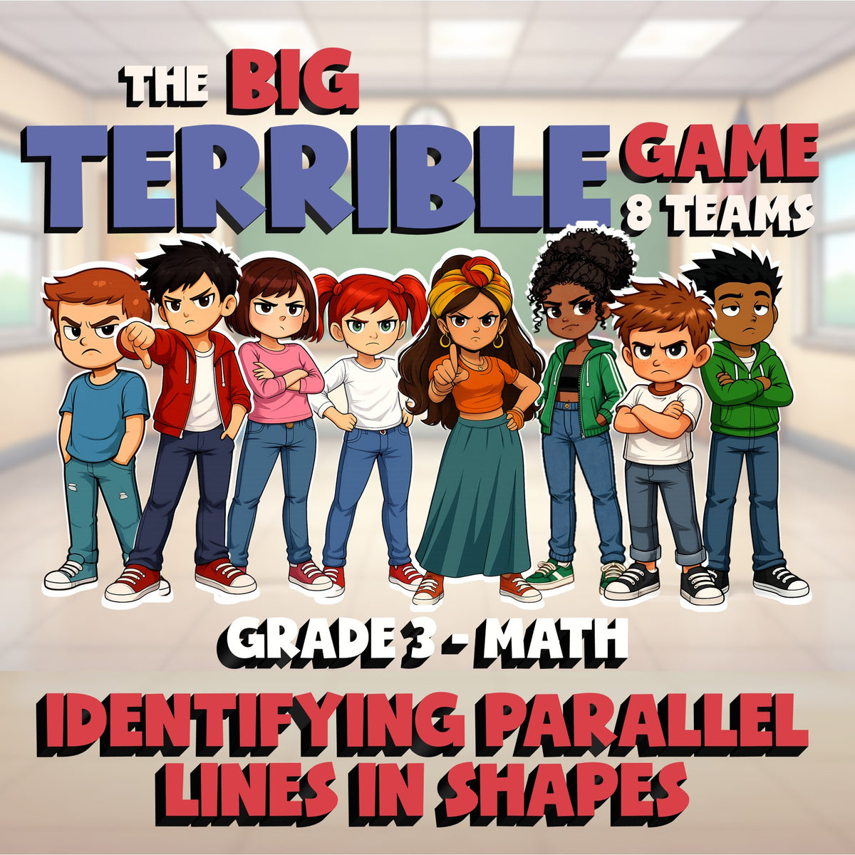 Identifying Parallel Lines in Shapes BIG TERRIBLE GAME - Grade 3 Math Review