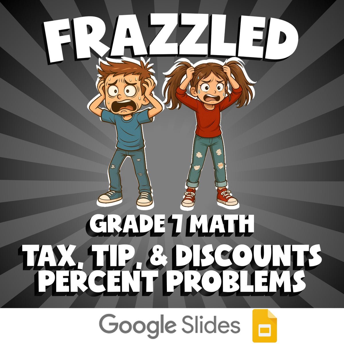 Tax, Tip, & Discounts Percent Problems FRAZZLED Math Game - No Prep Grade 7