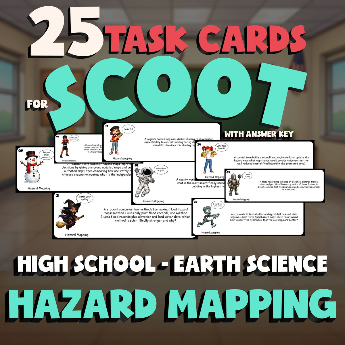 Hazard Mapping SCOOT TASK CARDS Game - No Prep Earth Science Review Activity