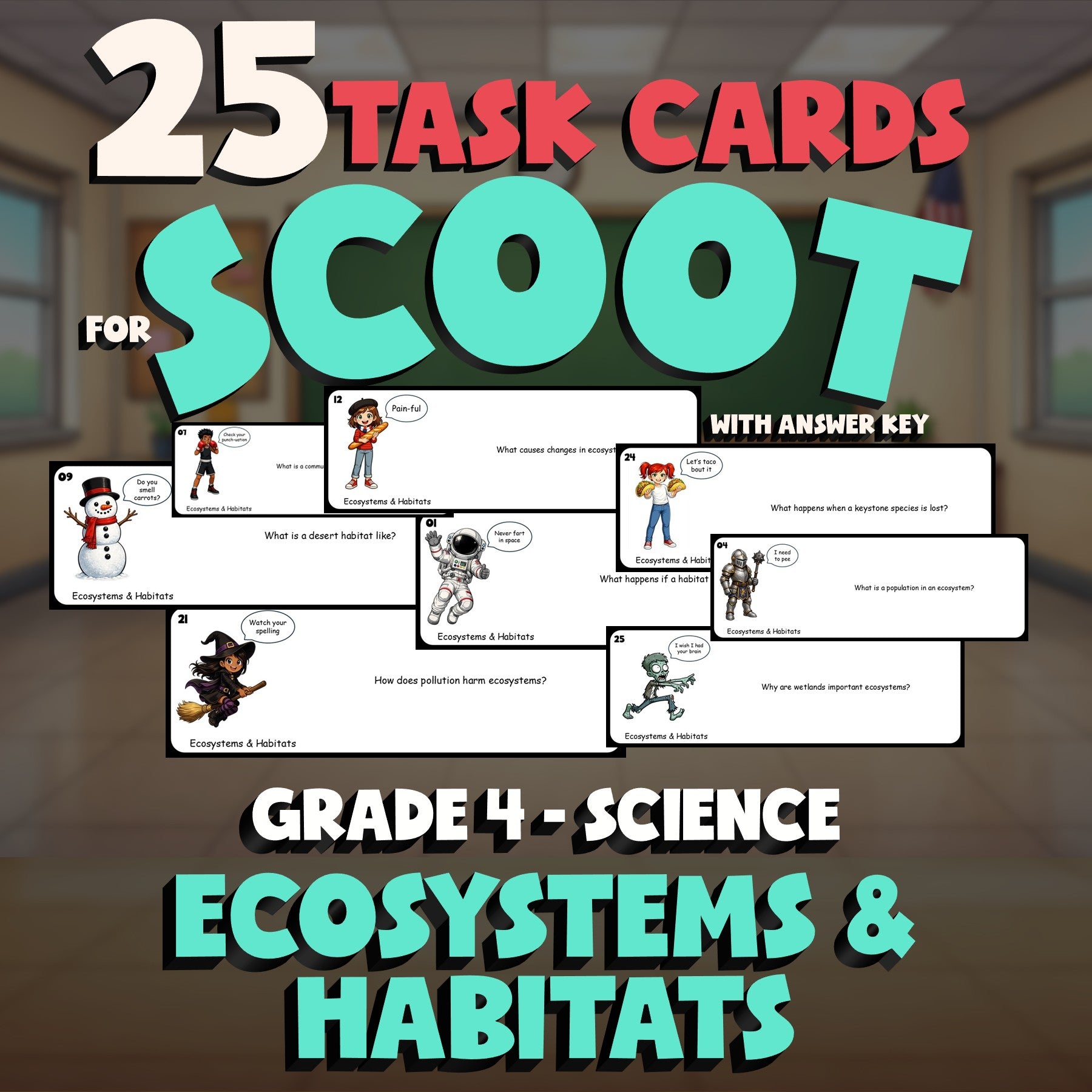 Ecosystems & Habitats SCOOT TASK CARDS Science Game - No Prep Grade 4 Review
