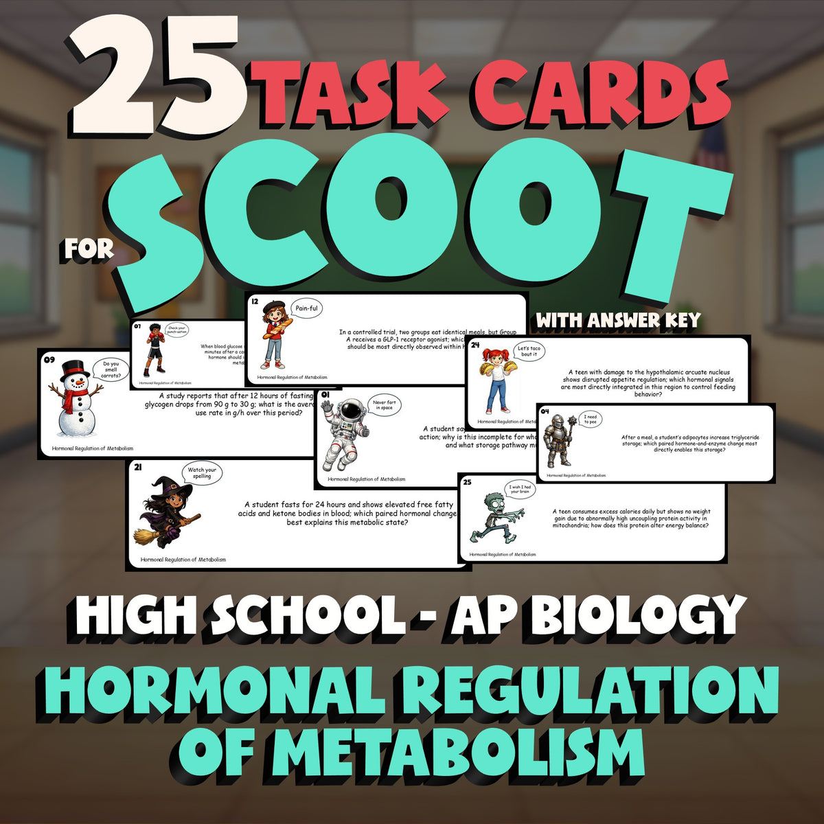 Hormonal Regulation of Metabolism SCOOT TASK CARDS Science Game - AP Biology