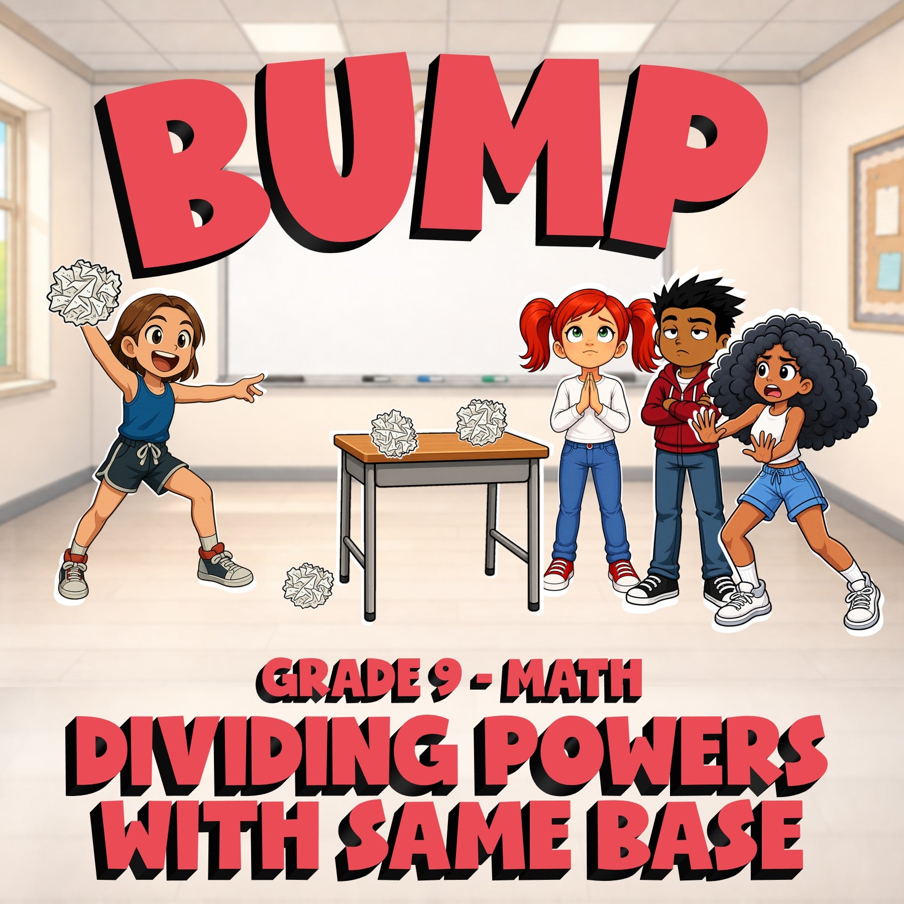 Dividing Powers with Same Base BUMP Math Game - No Prep Grade 9 Review Activity