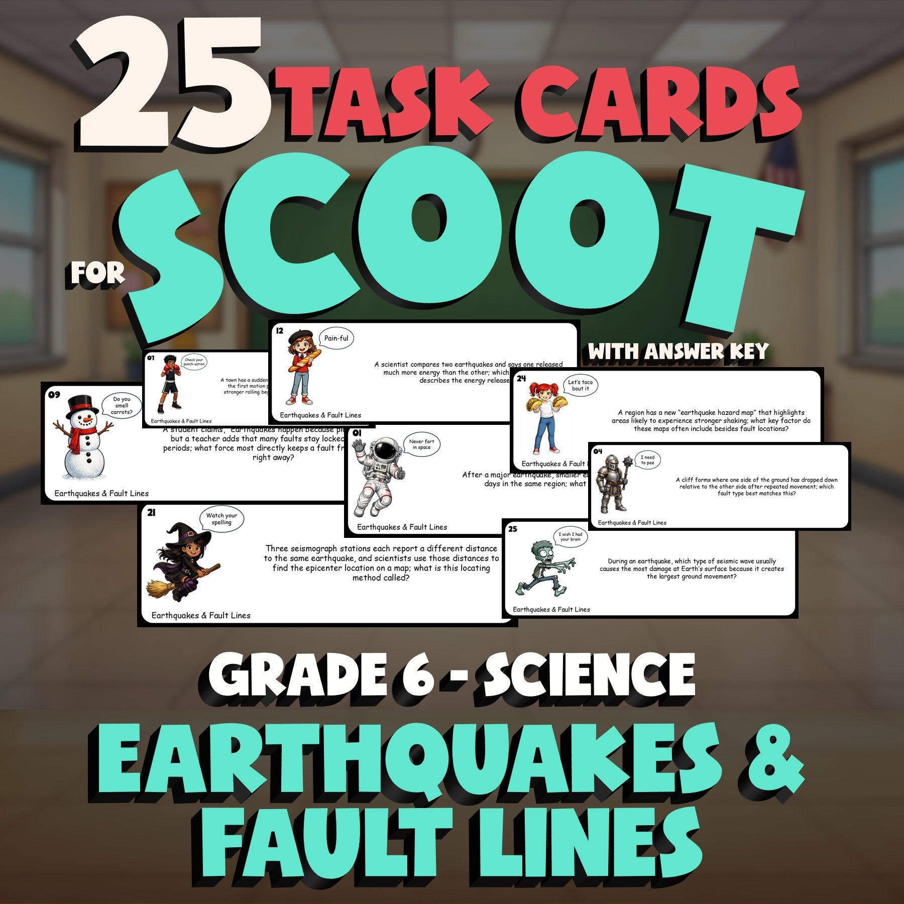 Earthquakes & Fault Lines SCOOT TASK CARDS Science Game - No Prep Grade 6 Review