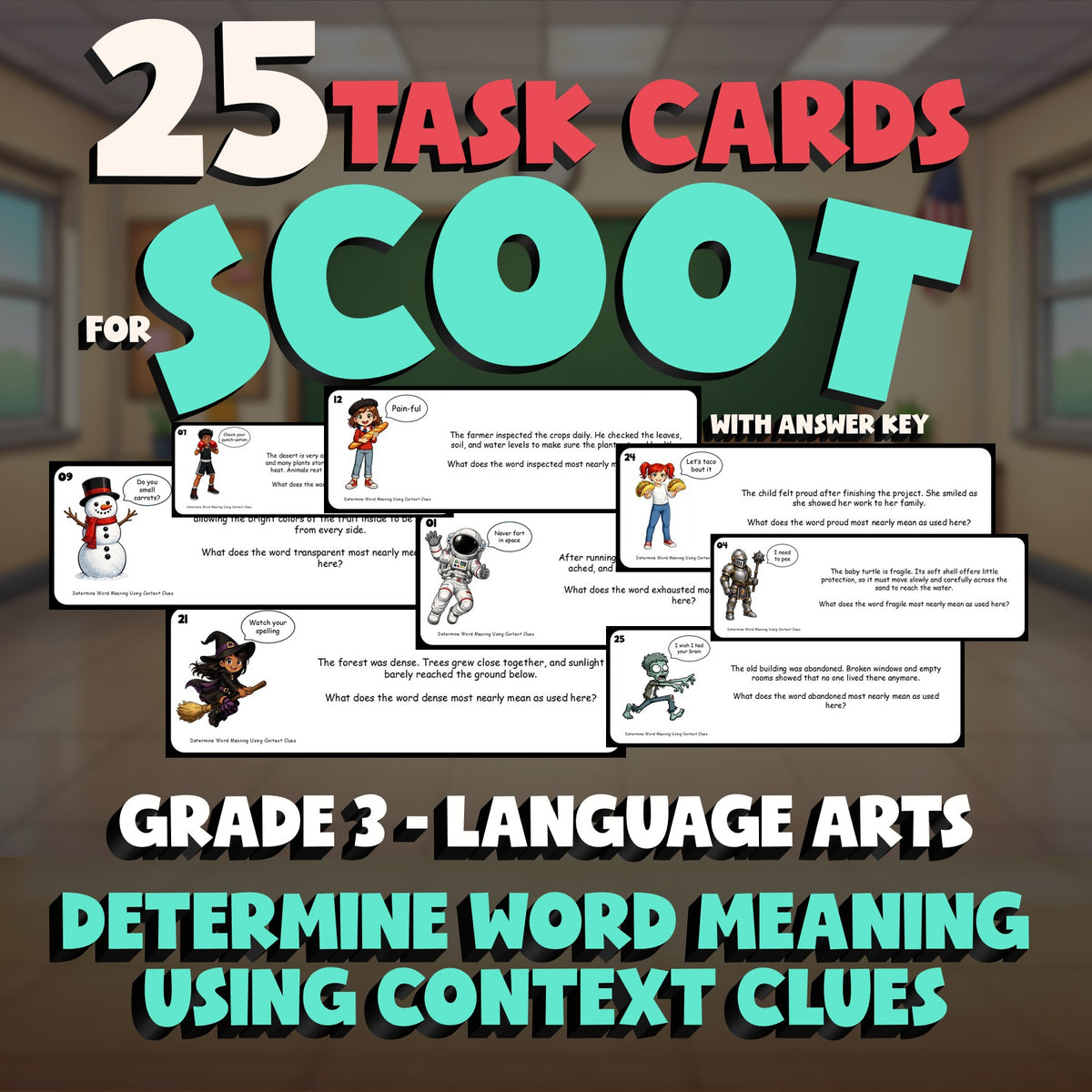 Determine Word Meaning Using Context Clues SCOOT TASK CARDS ELA Game - Grade 3