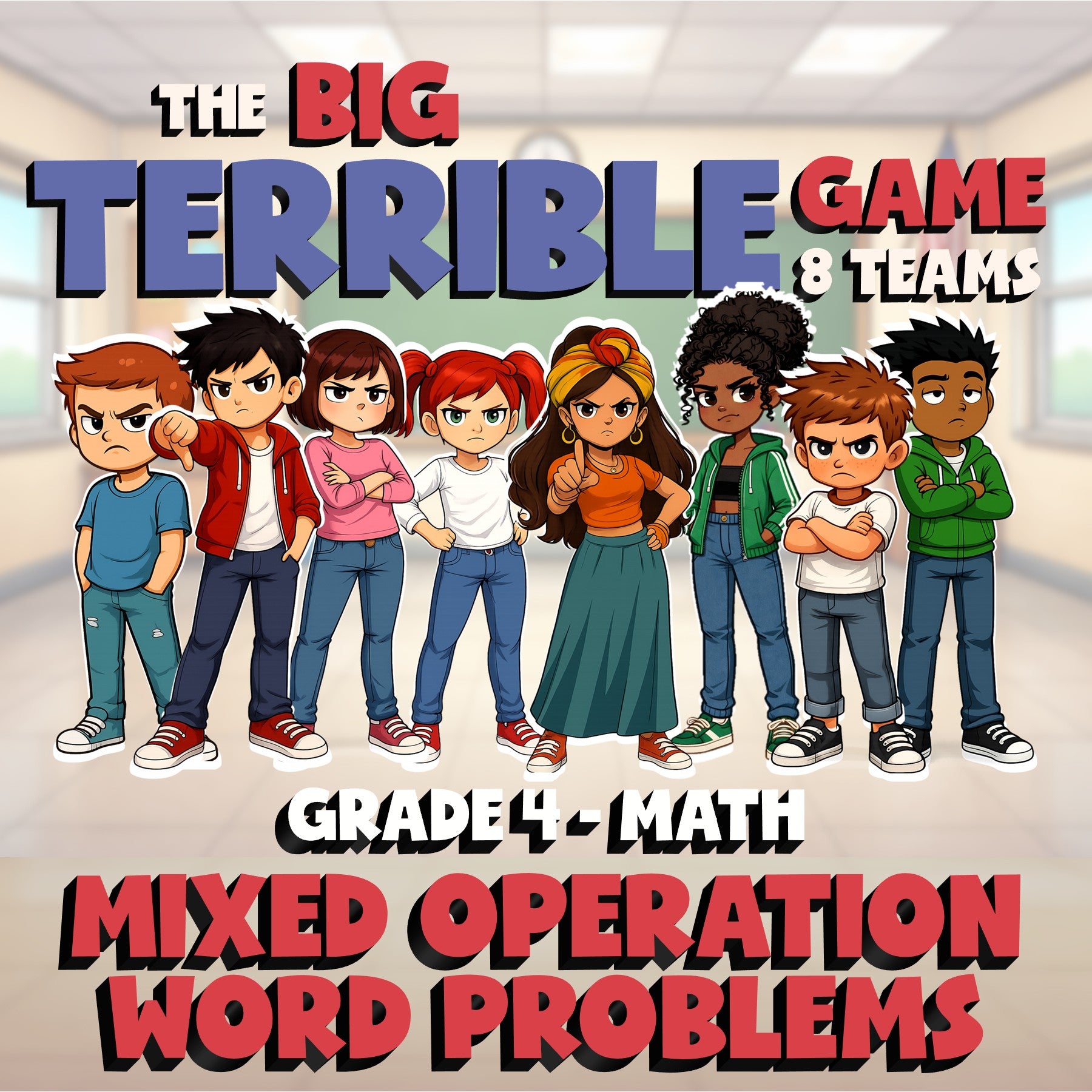 Mixed Operation Word Problems BIG TERRIBLE GAME - No Prep Grade 4 Math Review