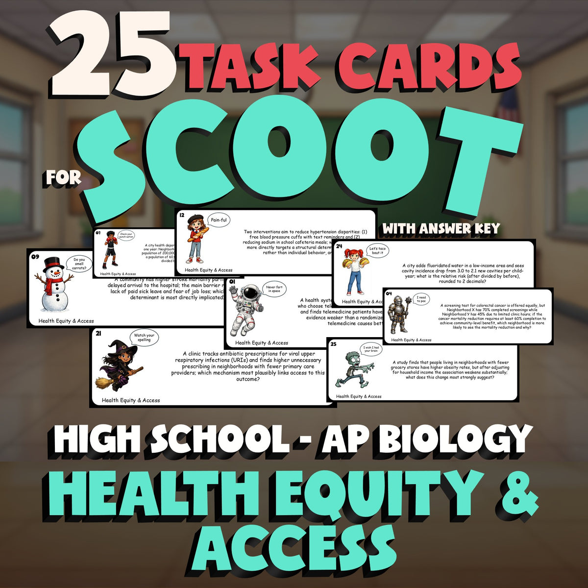 Health Equity & Access SCOOT TASK CARDS Science Game - No Prep AP Biology Review