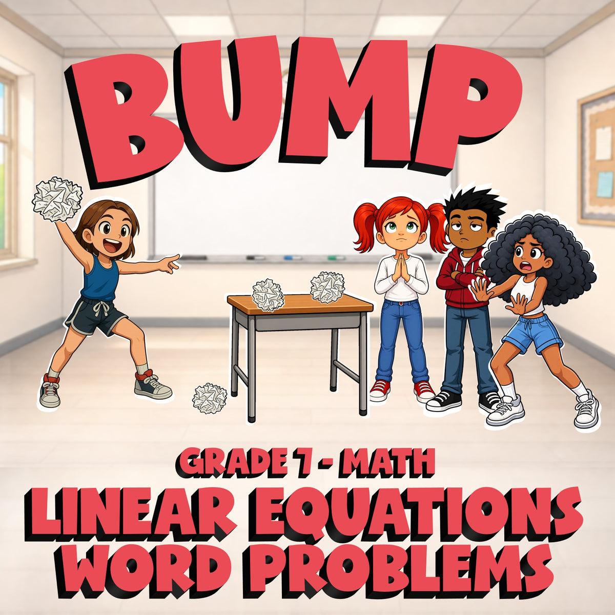 Linear Equations Word Problems BUMP Math Game - No Prep Grade 7 Review Activity