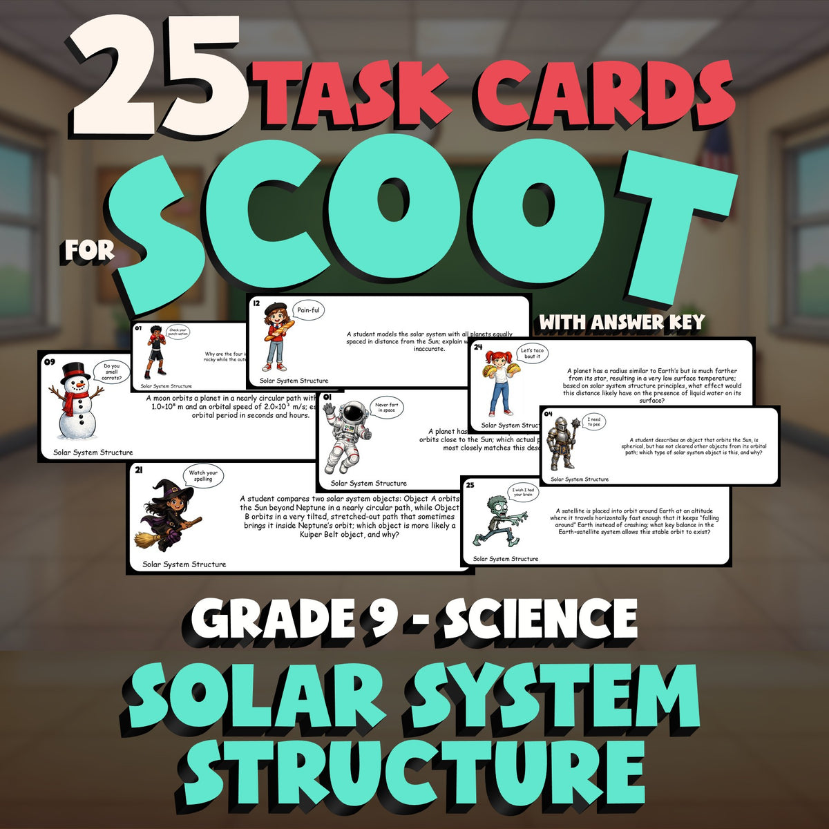 Solar System Structure SCOOT TASK CARDS Science Game - No Prep Grade 9 Review