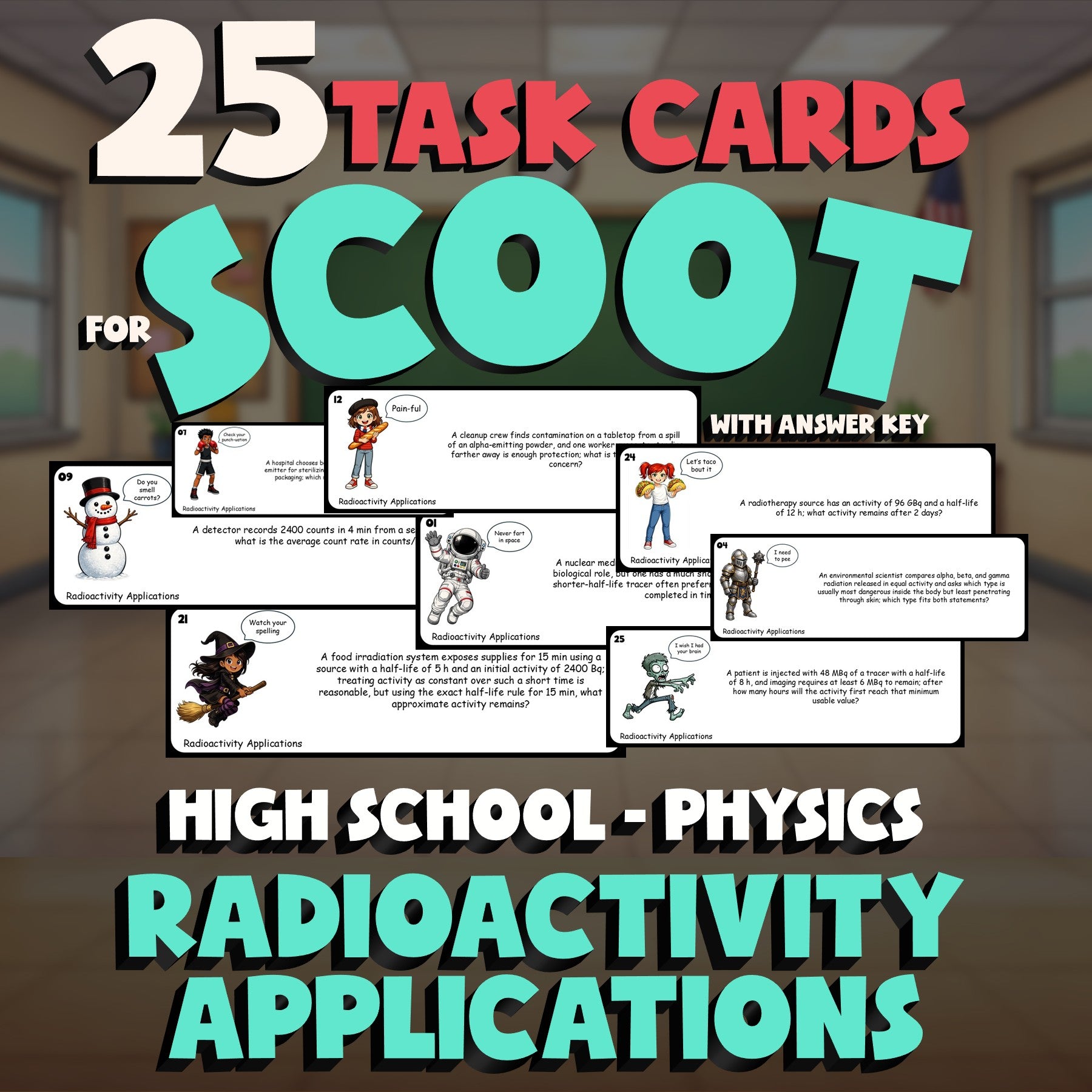 Radioactivity Applications SCOOT TASK CARDS Science Game - No Prep Physics