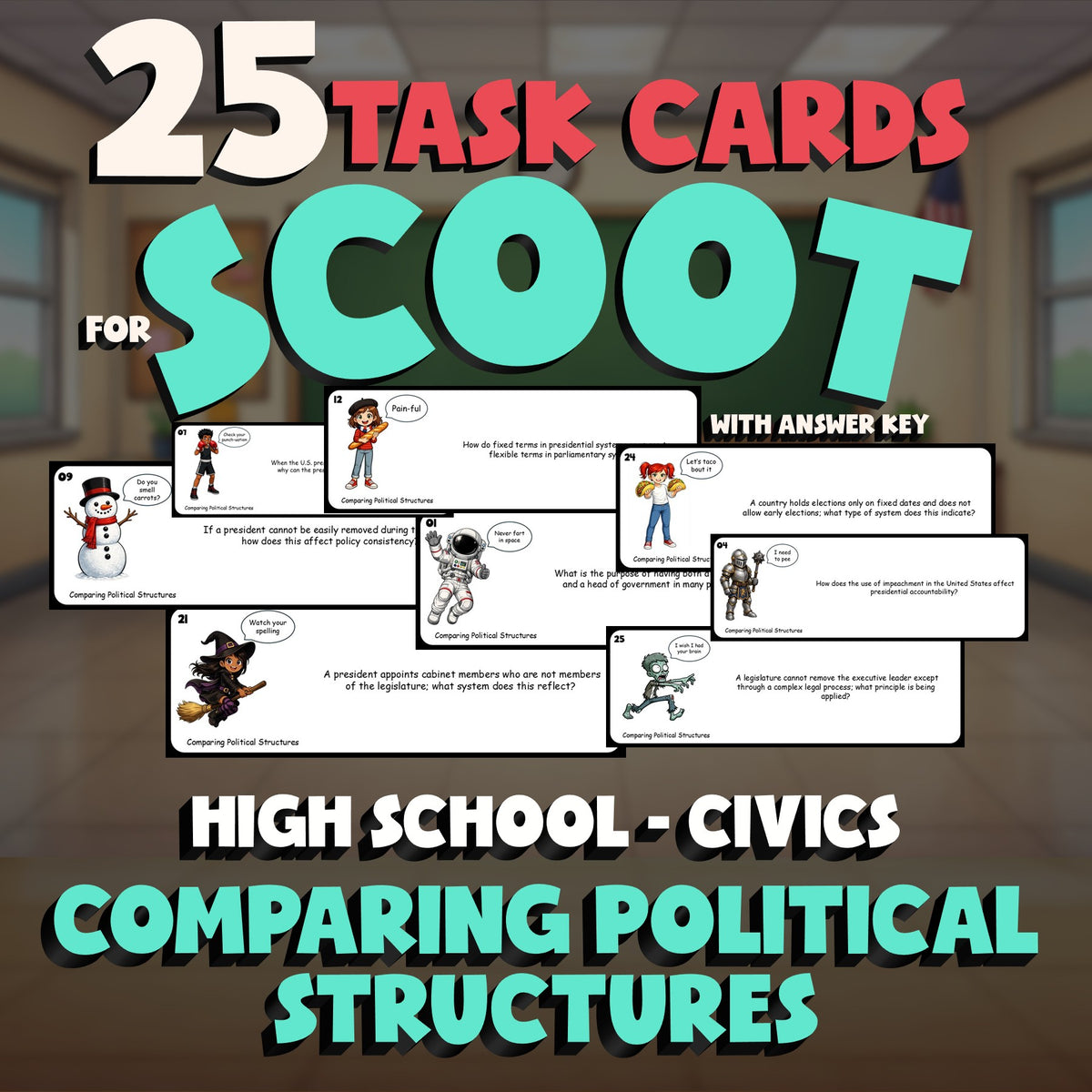 Comparing Political Structures SCOOT TASK CARDS Civics Game - No Prep Review