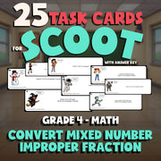 Convert Mixed Number  Improper Fraction SCOOT TASK CARDS Math Game - Grade 4