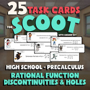 Rational Function Discontinuities & Holes SCOOT TASK CARDS Math Game PreCalculus